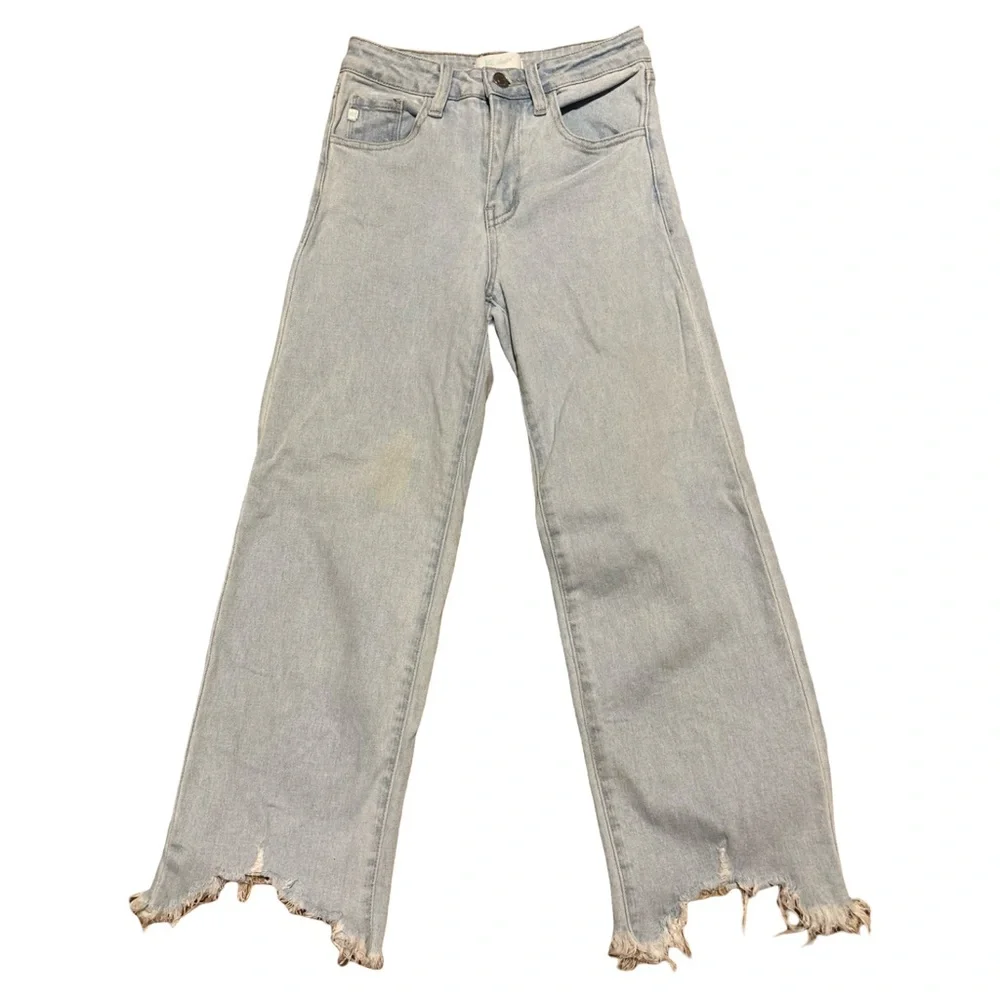 KanCan Light Blue Distressed Hem Girls Grunge Wide-Leg Jeans Size 10